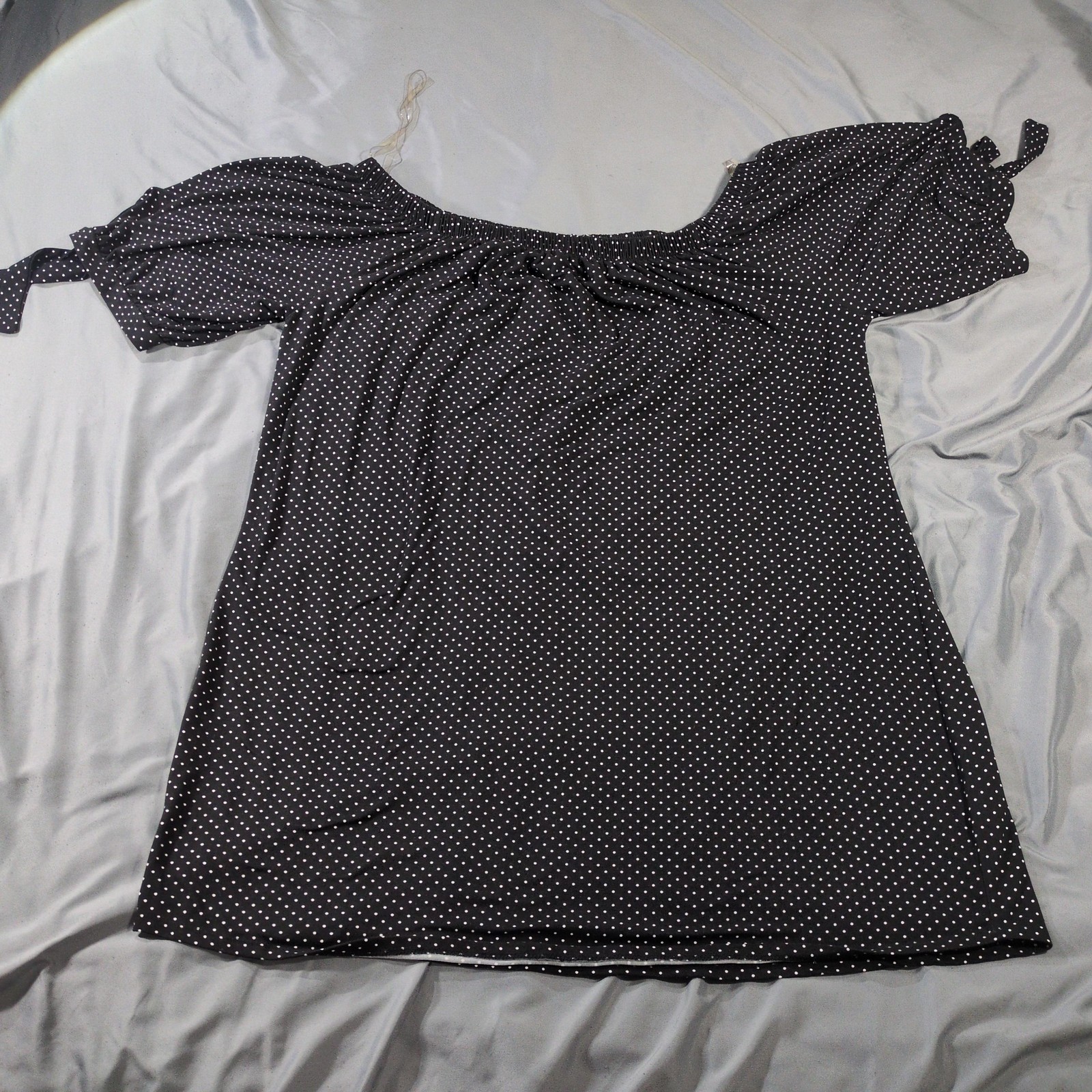 Pie In The Sky Sundress Womens 3X Black Polka Dot Off Shoulder Short Sleeve 3XL