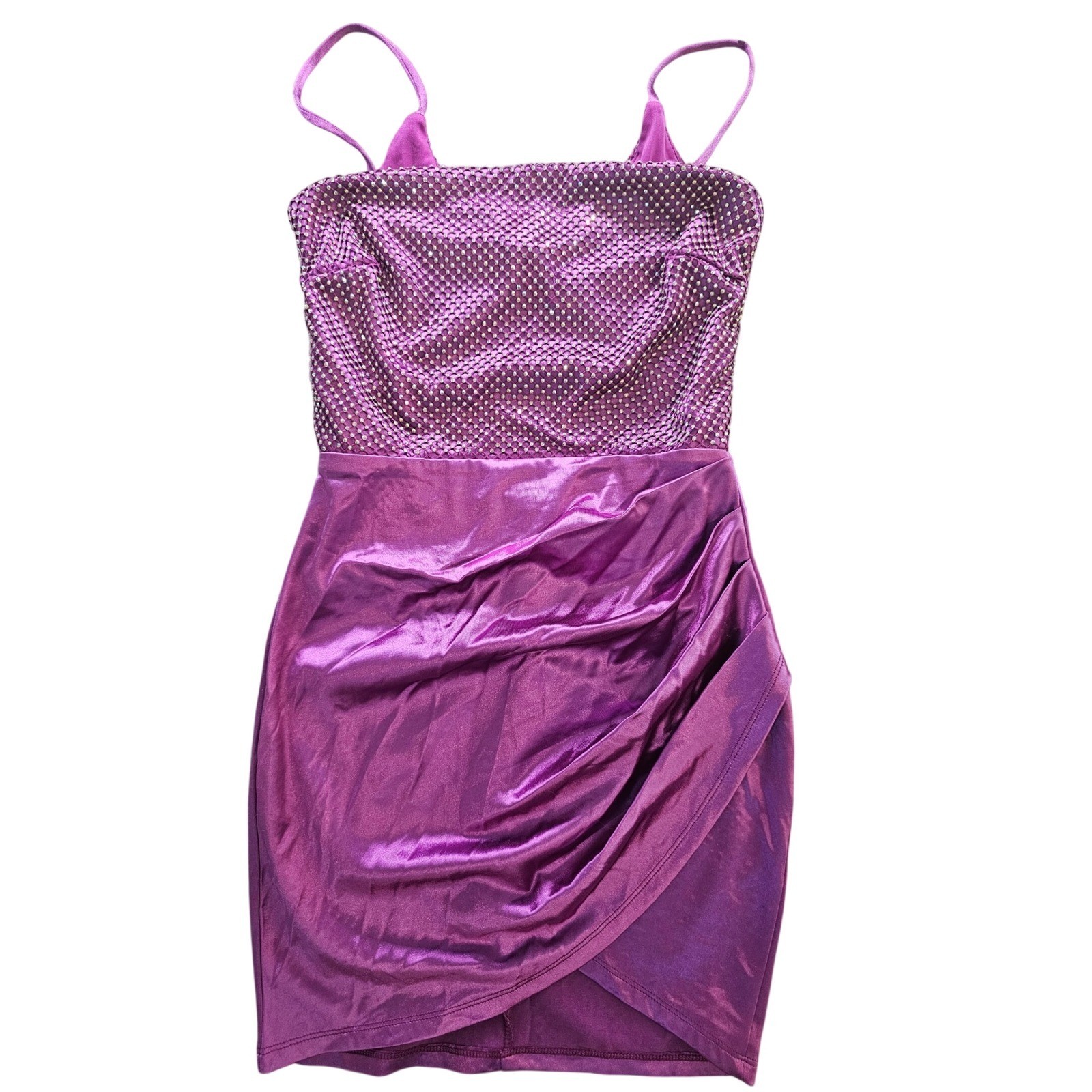 Windsor Magenta Rhinestone Bodycon Evening Dress Open Back Ruched Mini Small NWT