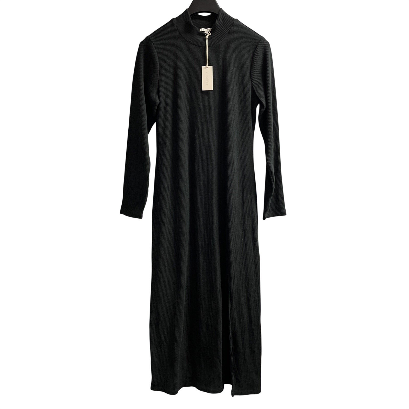 Z Supply Dress Womens XL Black Ribbed Maxi Mock Neck Minimalist Capsule Comfort