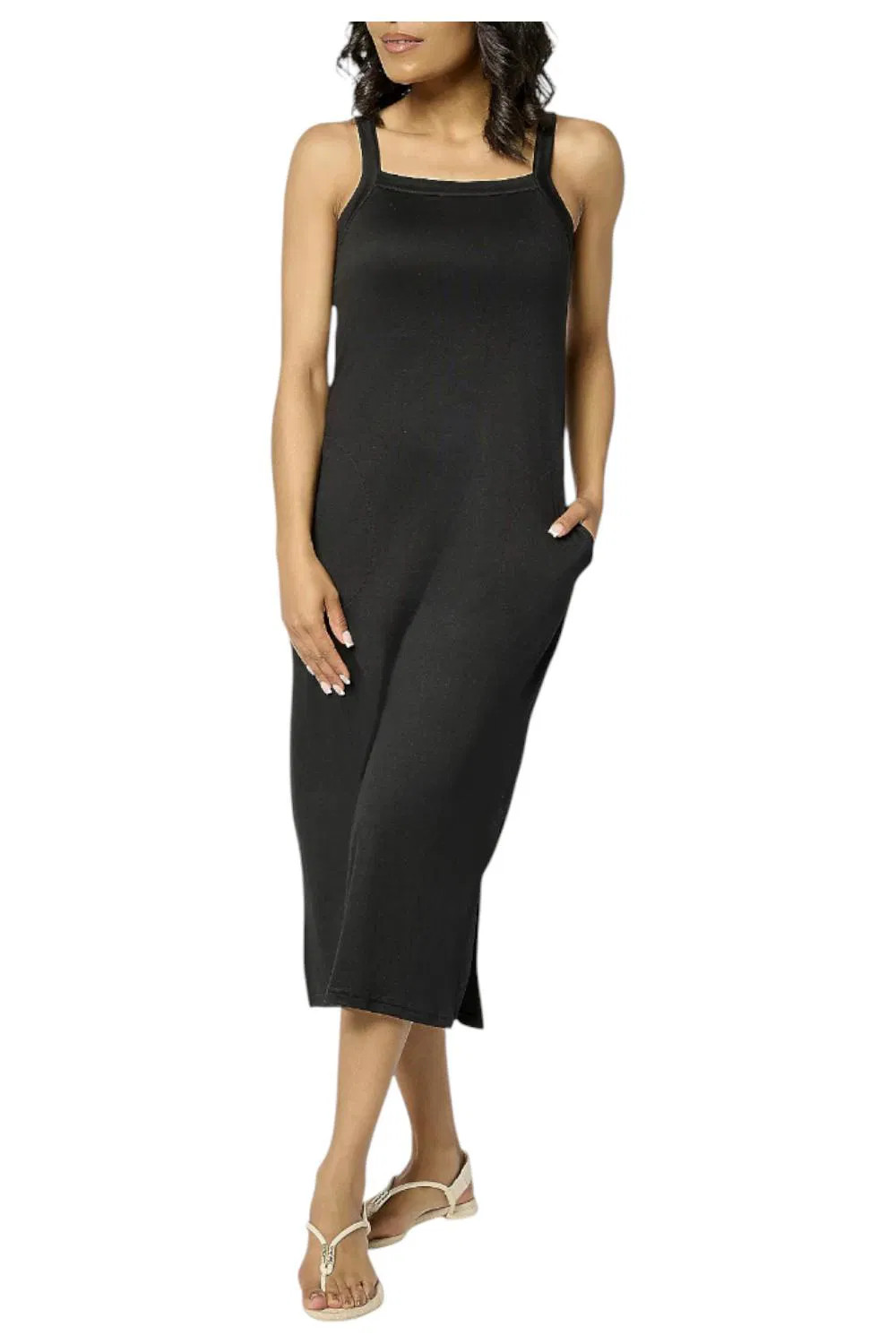 MUK LUKS Women’s Cloud Knit Shelf Bra Tank Dress Black