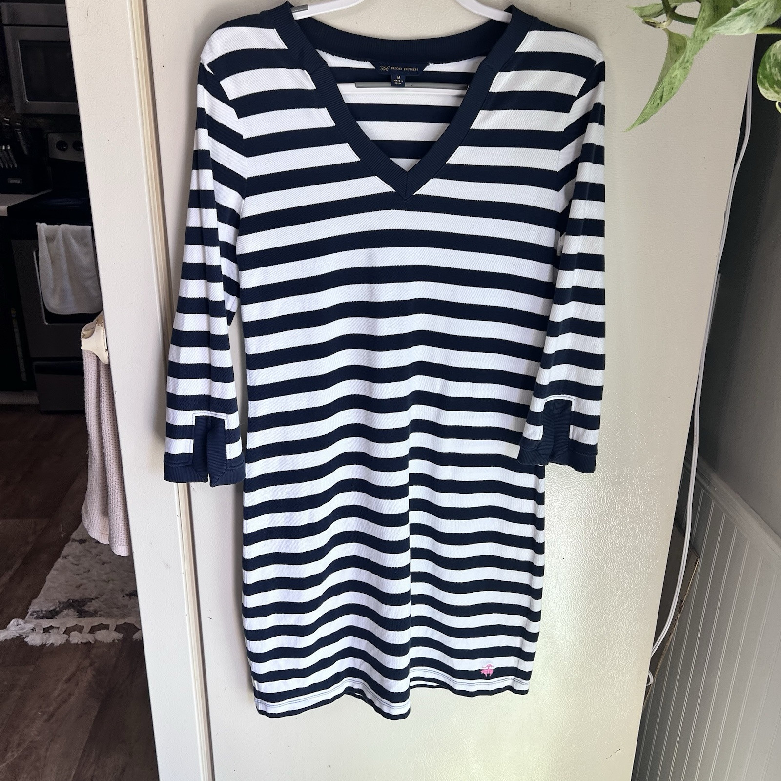 Brooks Brothers Nautical Navy Striped Shift Dress Women Size M- Coastal Preppy