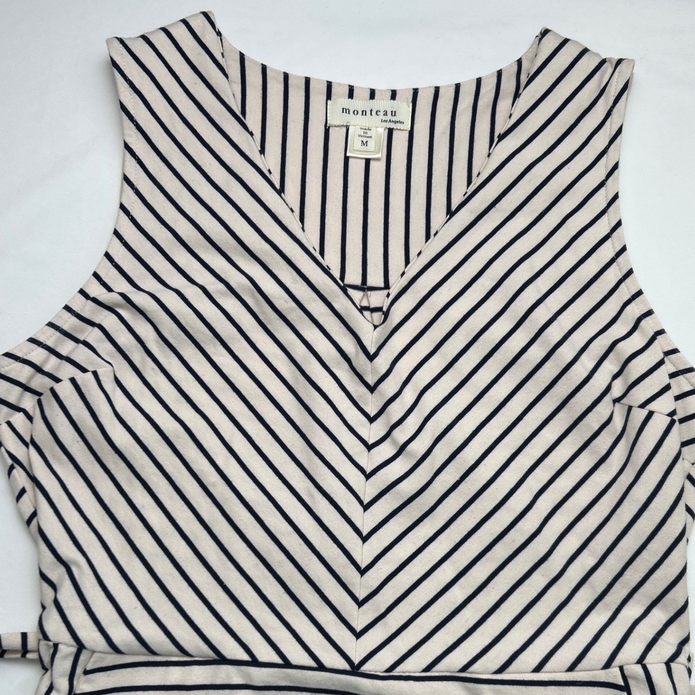 Monteau Womens Striped Sleeveless Mini Dress Cream Navy Size M Nautical Travel