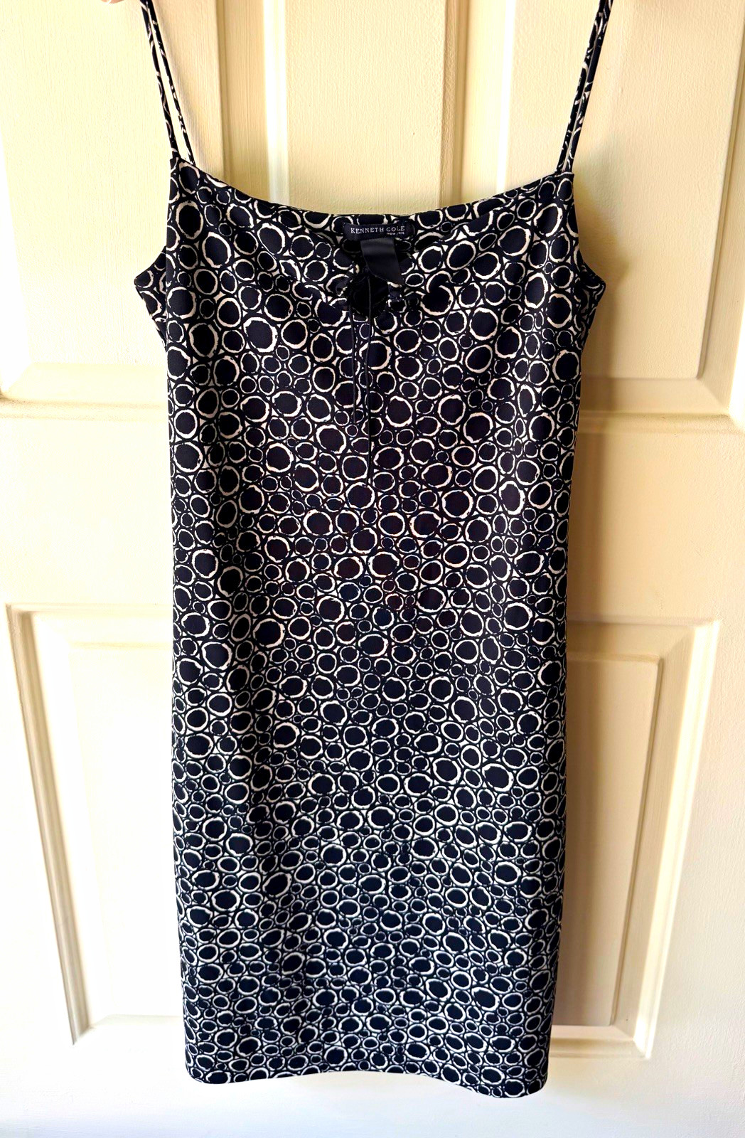 Kenneth Cole New York Black & White Geometric Slip Dress Sleeveless Midi Tie