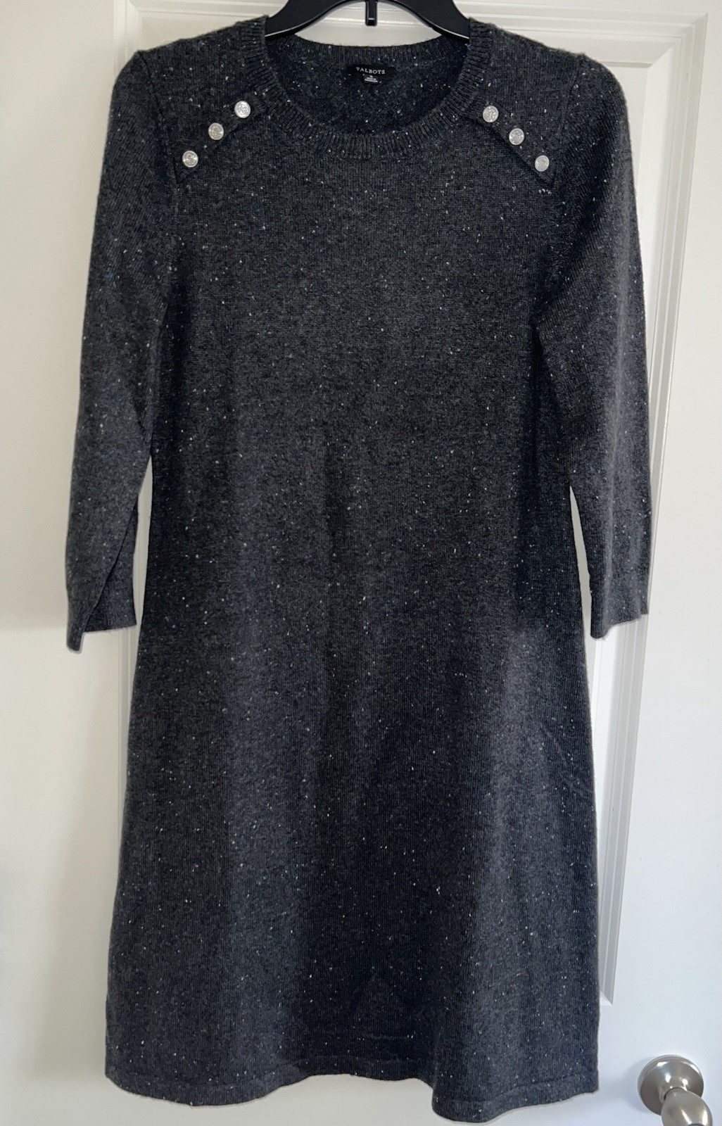 Talbots Grey Sweater Dress with Silver Button Detail Women S
