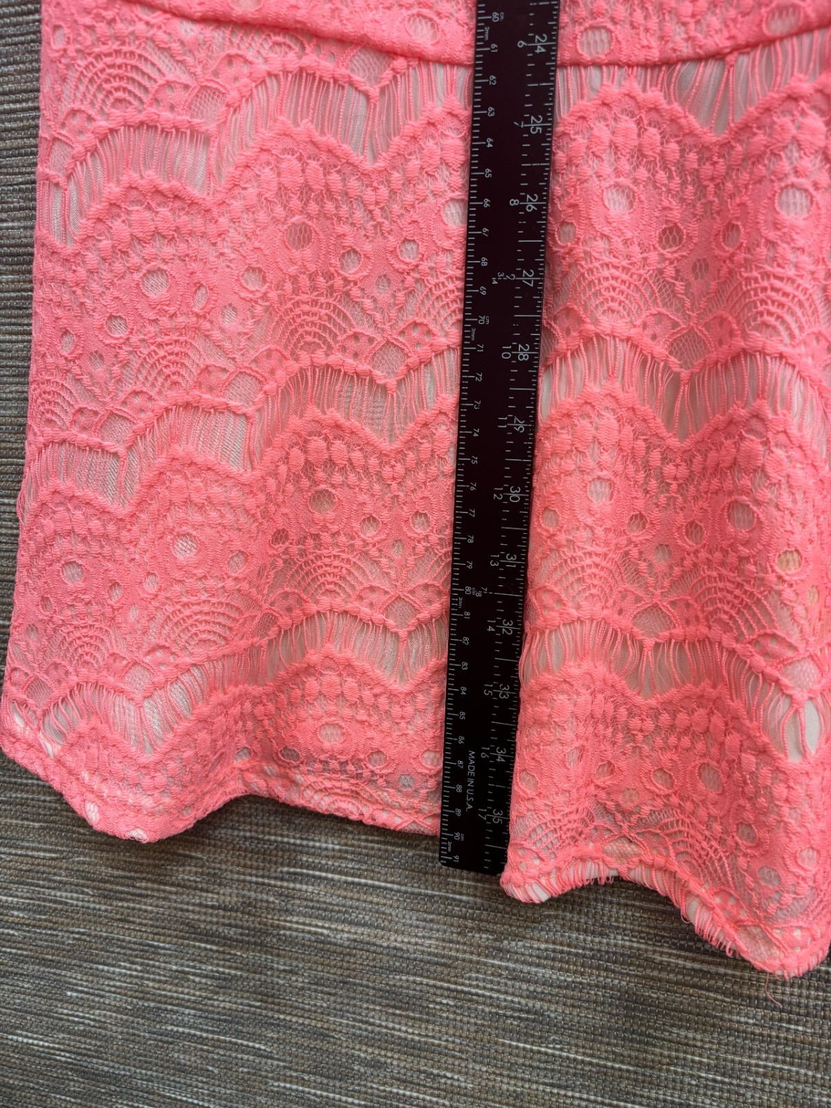 MM Couture Coral Eyelet Floral Lace Mini Dress Strappy Womens Size L Summer