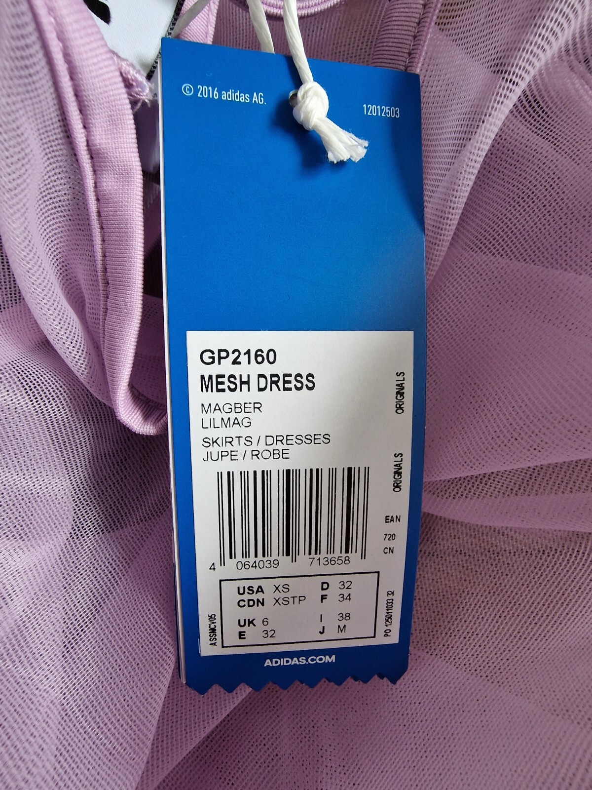 Adidas Original Lilac Sheer Mesh Shift Festival Dress Size UK Size 6 New