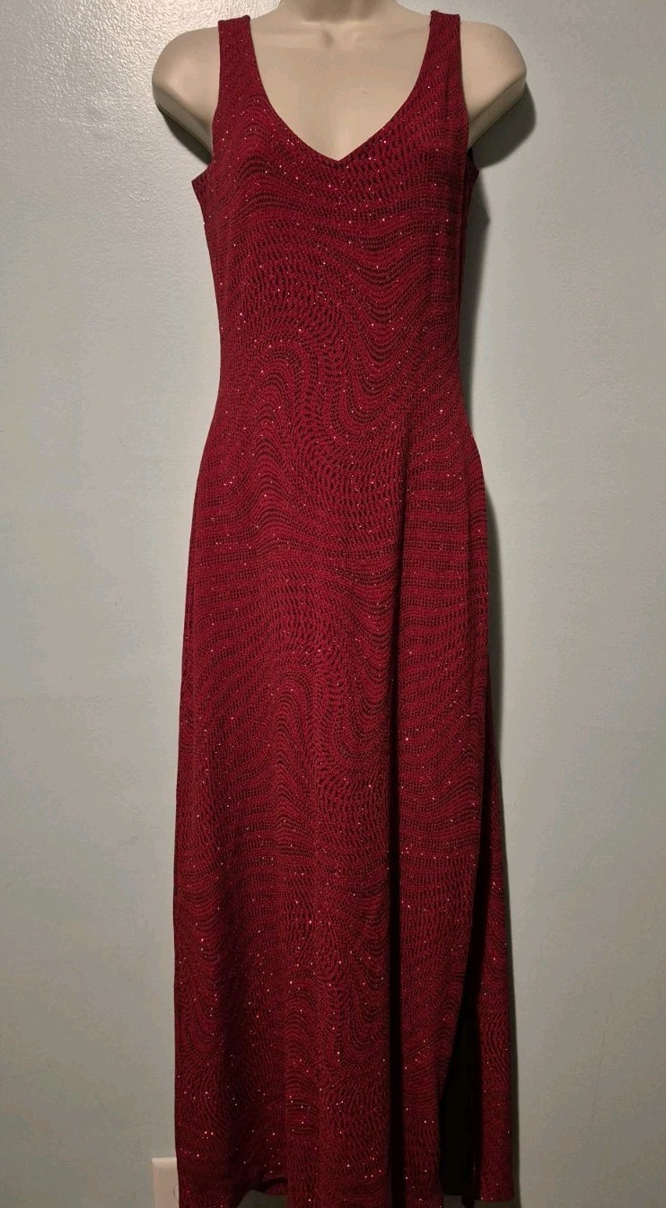 Alexia Admor New York Red Lond Shimmering Bodycon Maxi Dress Sz Sm Sexy 90s Slit