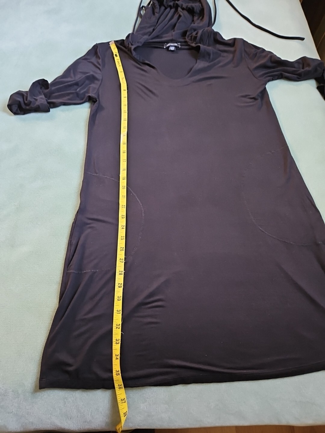 Jones New York Cover Up Dress Sz S Black Lightweight Jersey Hooded Pockets Swim