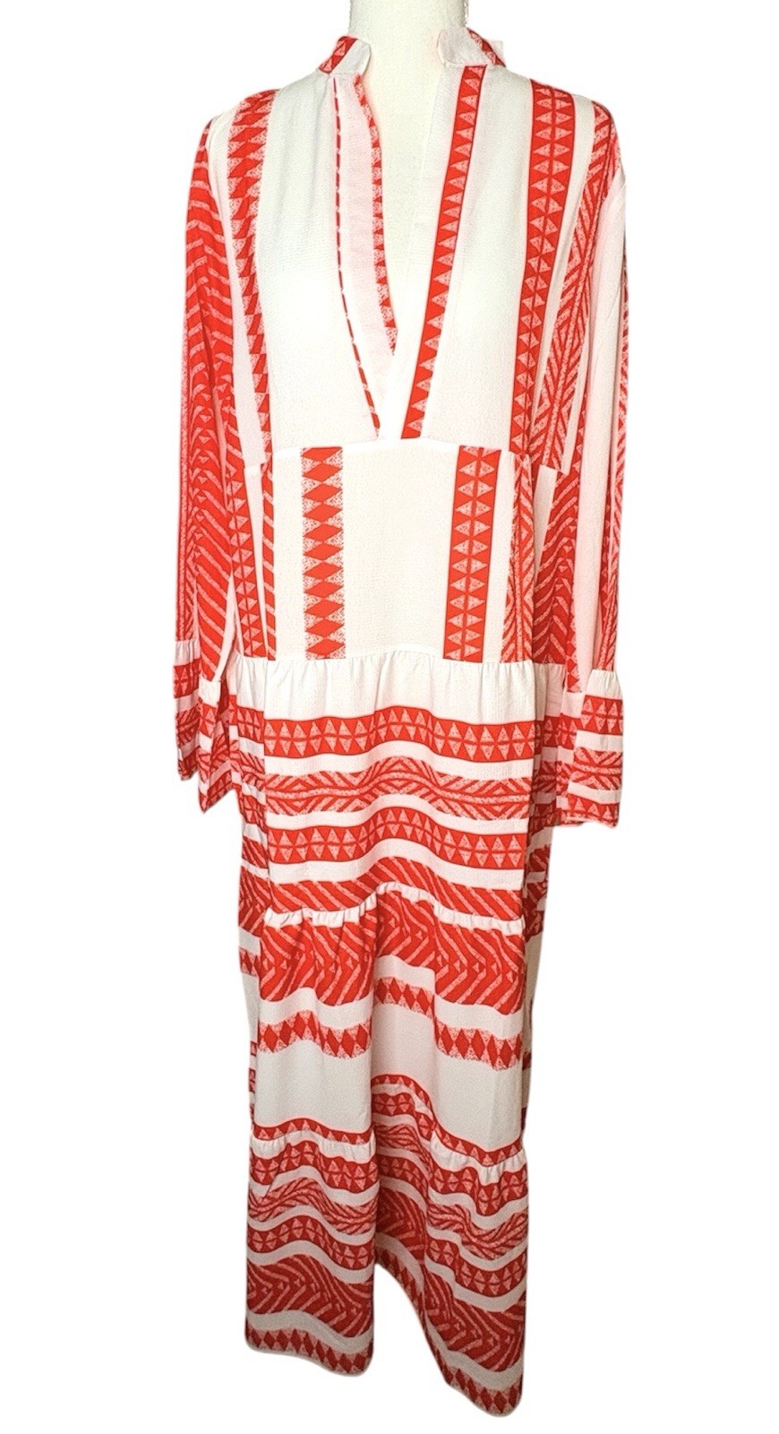 Silk & Salt Summer Of Love Women’s Large Red White Geometric Maxi Dress NWT