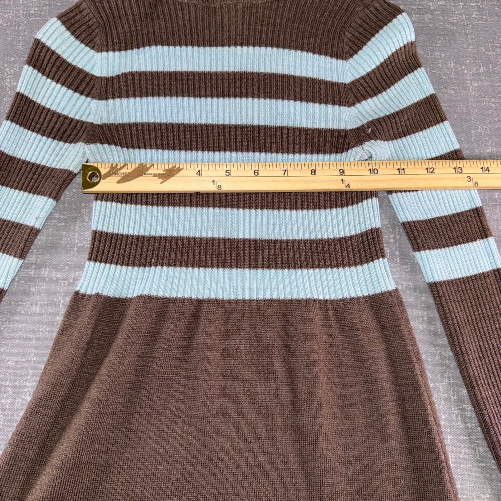 Aeropostale Brown Light Blue Striped Ribbed Turtleneck Sweater Dress Small
