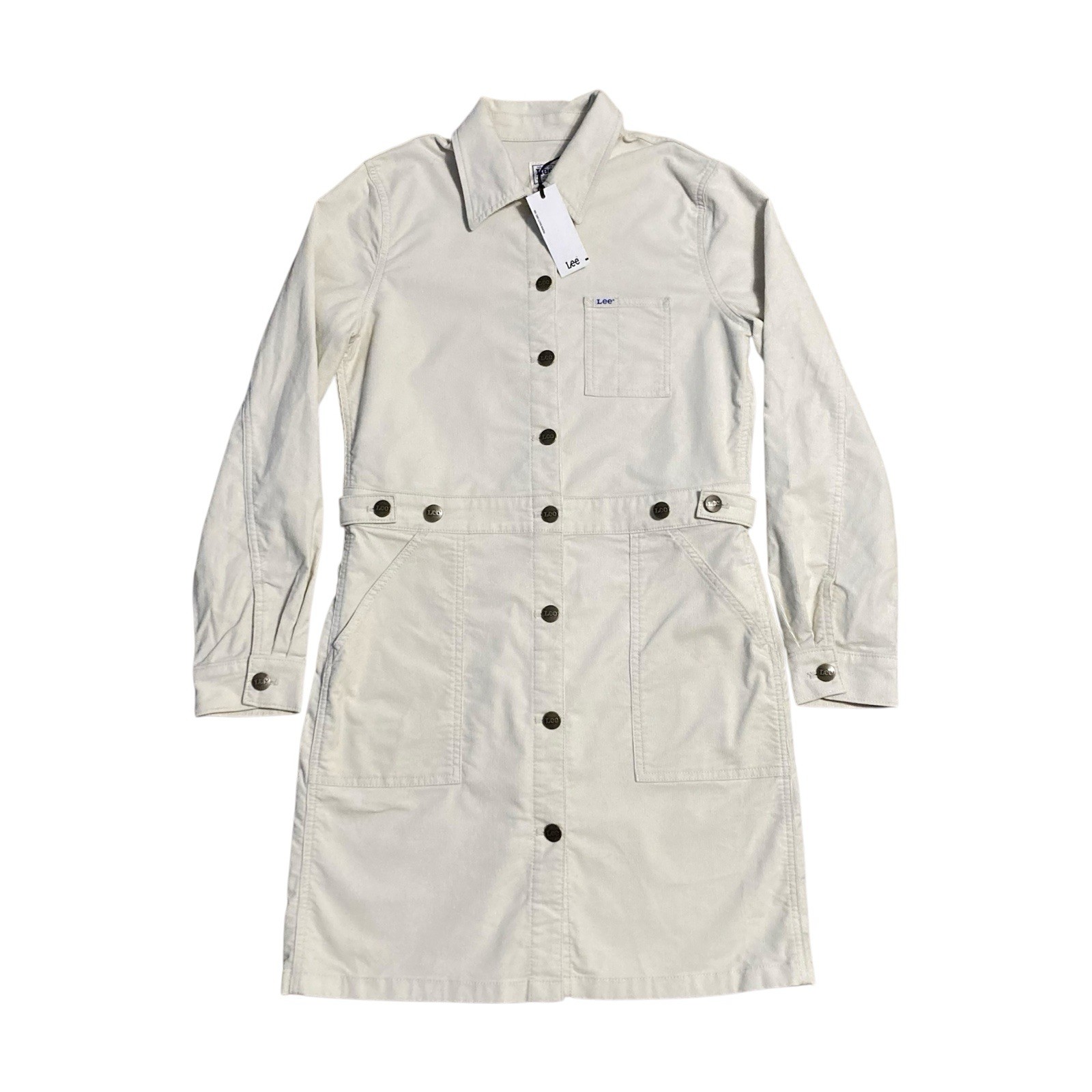 Lee Workwear Shirt Dress Womens Small Pockets Short Sleeve Button Corduroy NWT