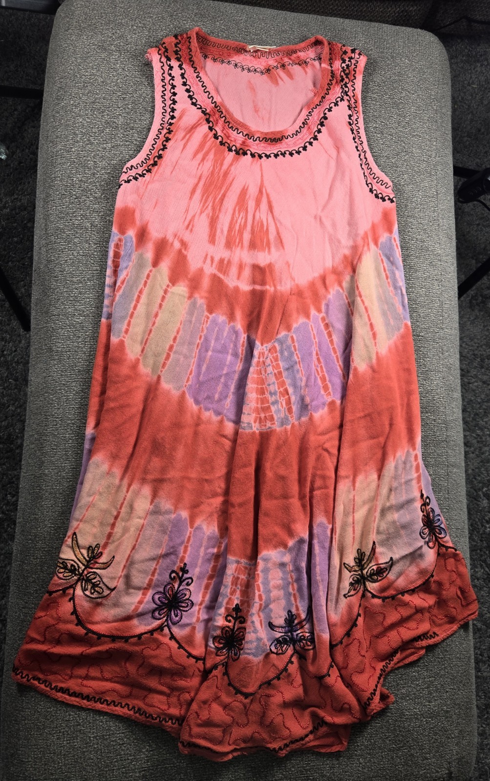 India Boutique Women’s Pink Purple Tie Dye Tank Scoop Neck Dress Free Size