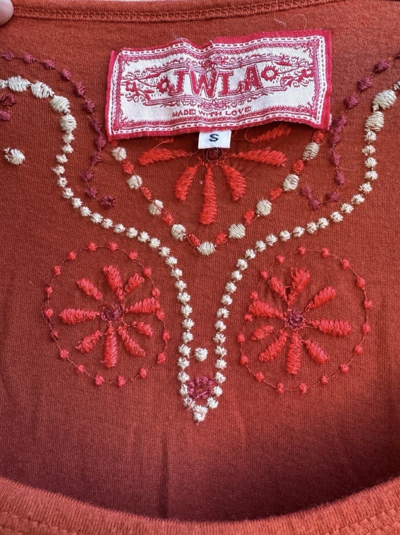 Johnny Was Womens Rust Embroidered Tunic Dress Boho Hearts Asymmetric S (4-6)