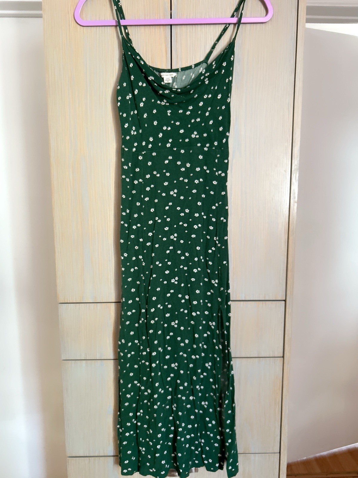 American Eagle Green/White Floral Cowl Neck Slip Maxi Dress Strappy S