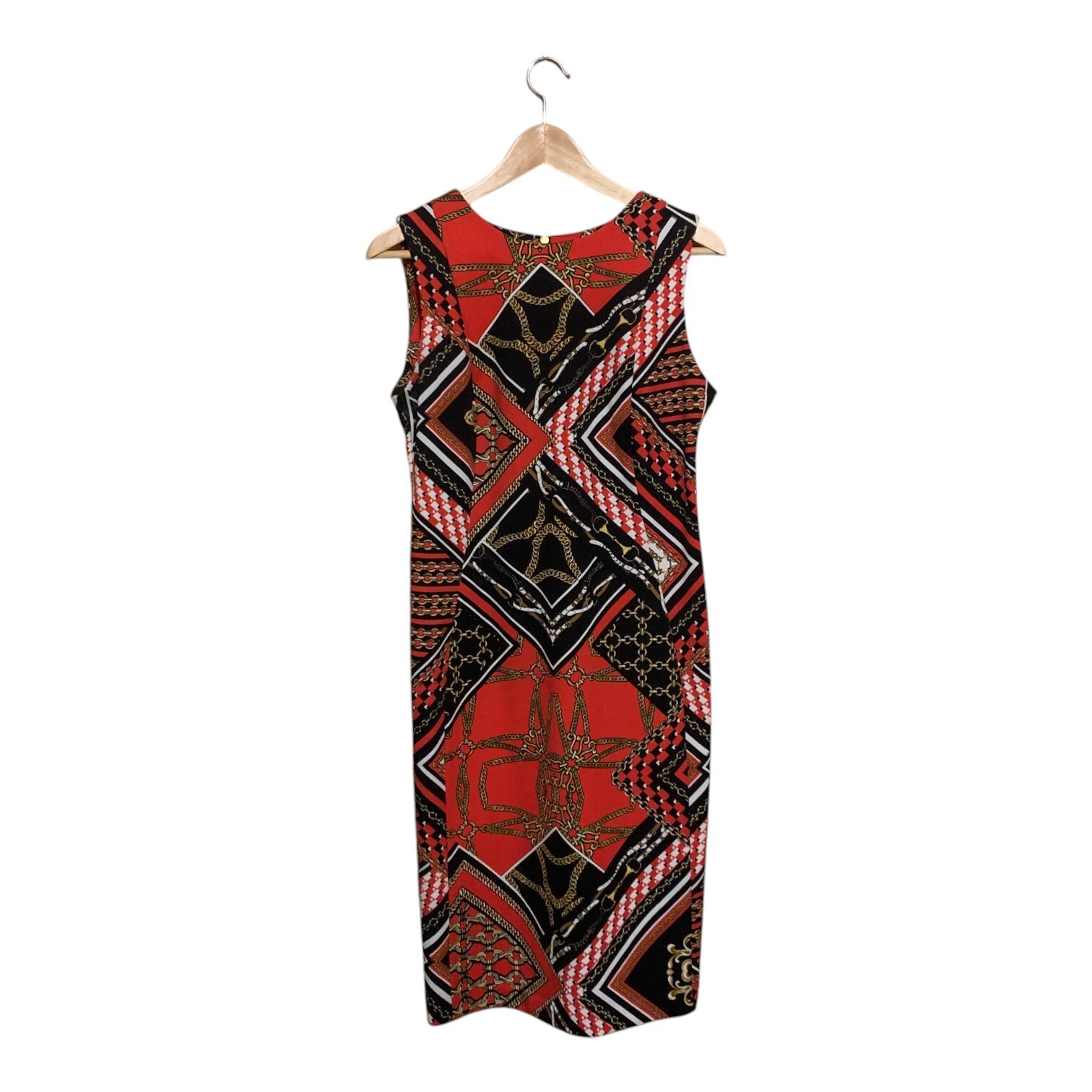 Women’s Dress Equestrian Style Sheath Midi Red Black Zip-Back Sz 8 Old Money