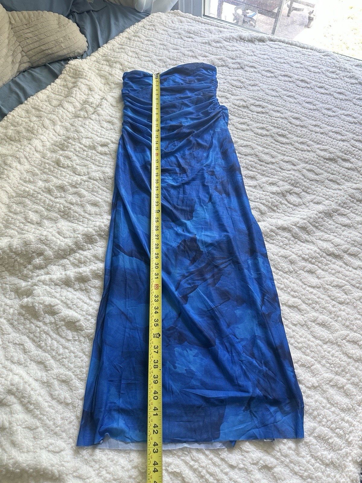 Women’s Summer blue Strapless Dresses Maxi Bodycon Floral Beach slit dress