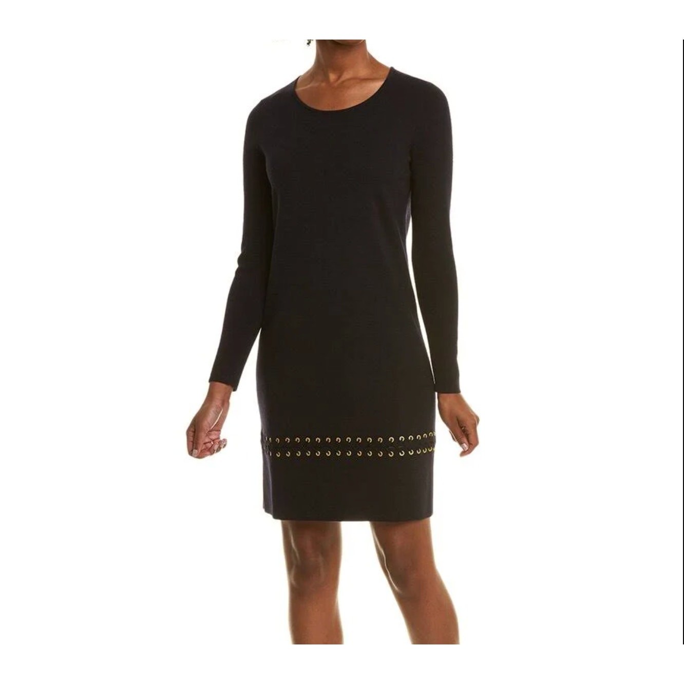 Tory Burch Harley Dress Grommet Lace-up Mini Wool Sweater Dress Navy Blue – S