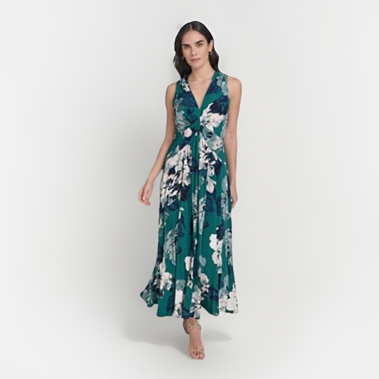 Calvin Klein Womens Floral Drop Waist Jersey Dress Sz 4 Sundress Green Midi