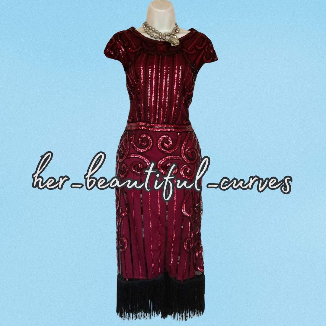 20s GATSBY SEQUINED BEADED FRINGED FLAPPER PARTY DRESS SIZE XL FITS 14/16