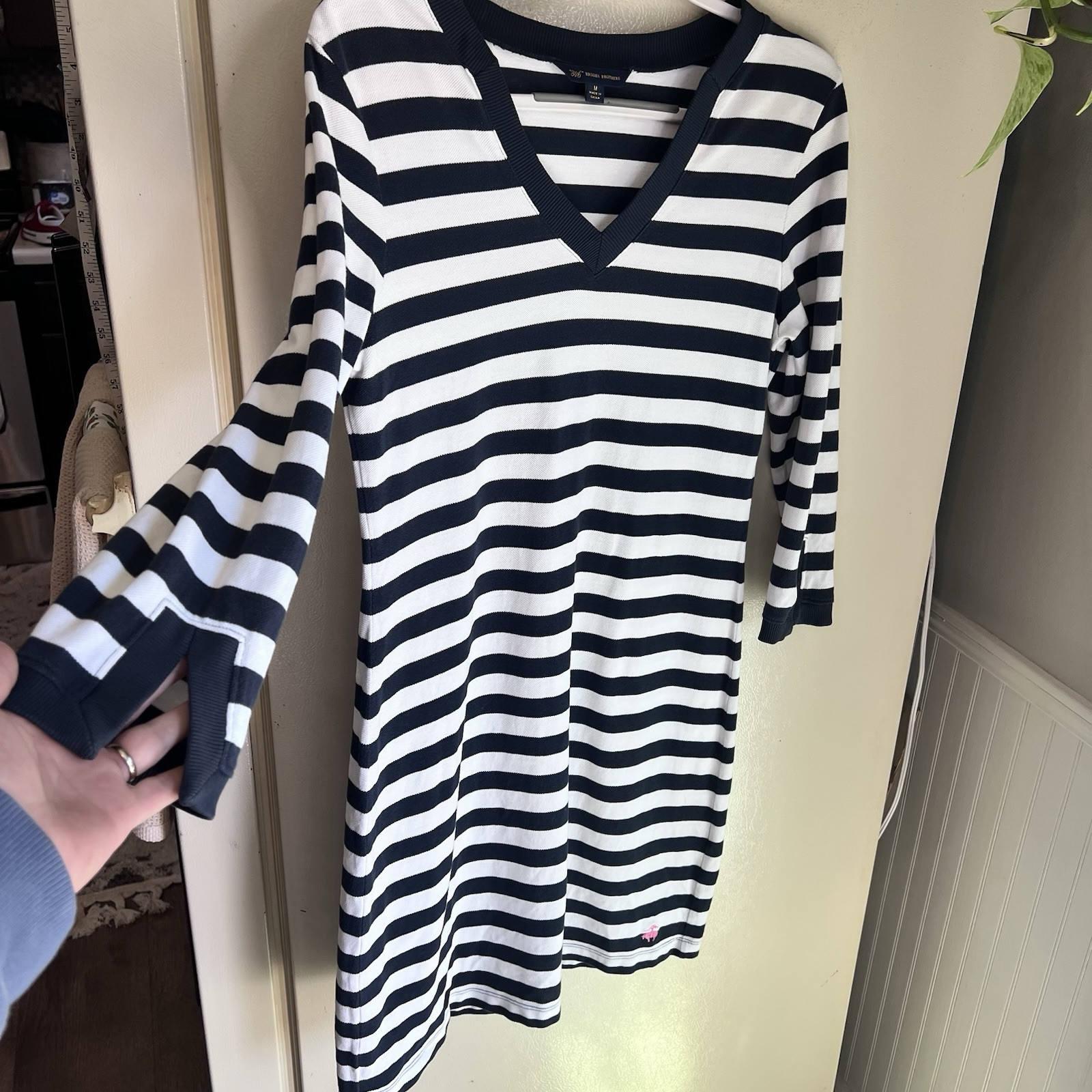 Brooks Brothers Nautical Navy Striped Shift Dress Women Size M- Coastal Preppy