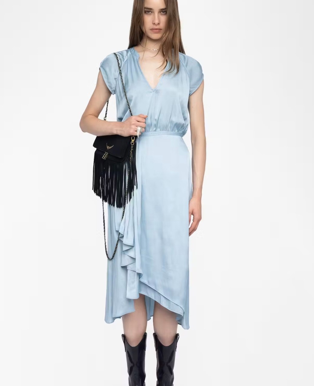 Women Zadig & Voltaire V-neck Jacquard Silk French Satin Dress Shirt Straps XS-L
