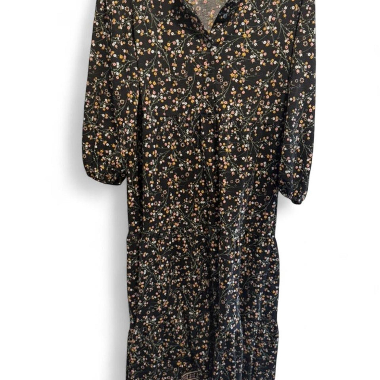 Max Studio Black Multicolor Floral Knit Midi Dress, lightweight ditsy floral, M