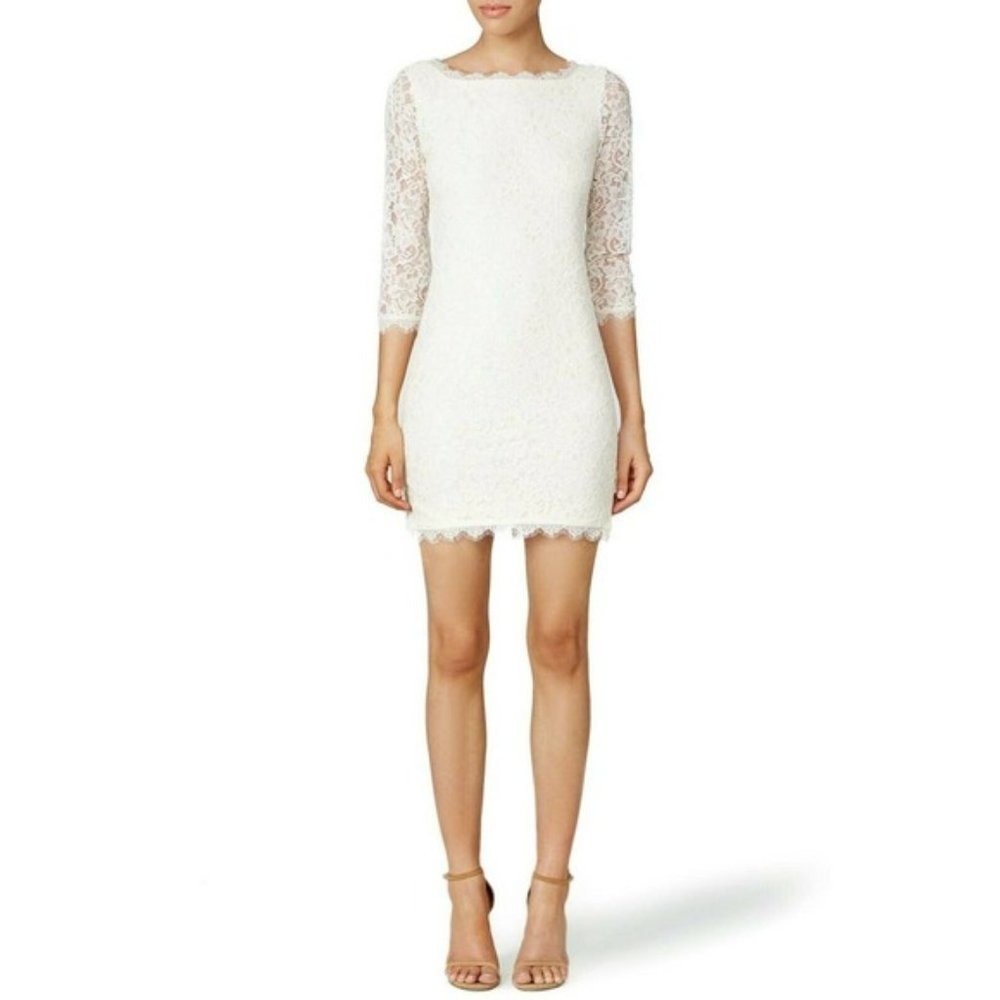 Diane Von Furstenberg Ivory Zarita Lace Mini Cocktail Shift Dress Size 0