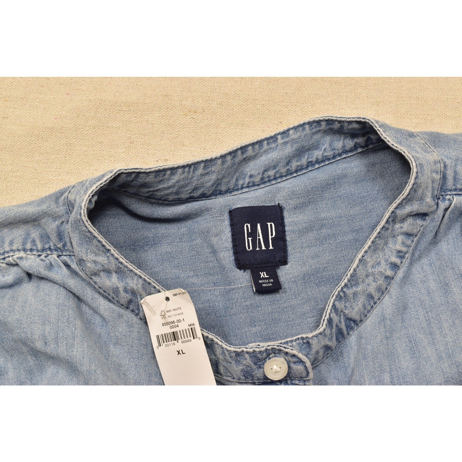 GAP Women Light Wash Chambray Denim Tie-Waist Shirtdress Puffy Sleeves XL NEW