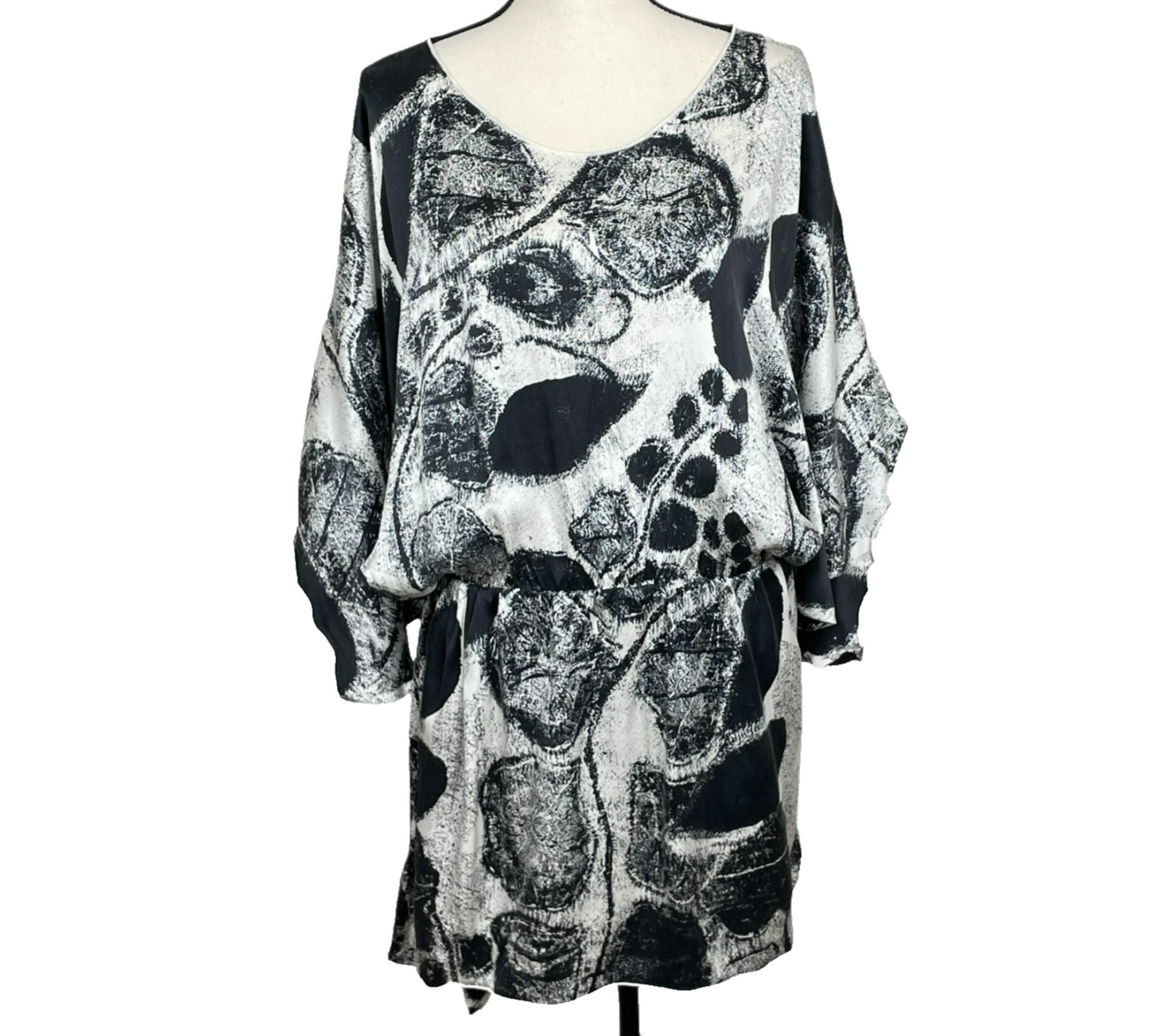 My Tribe Abstract Monochrome Silk Tunic Dress Womens L Artsy Modern Minimalist