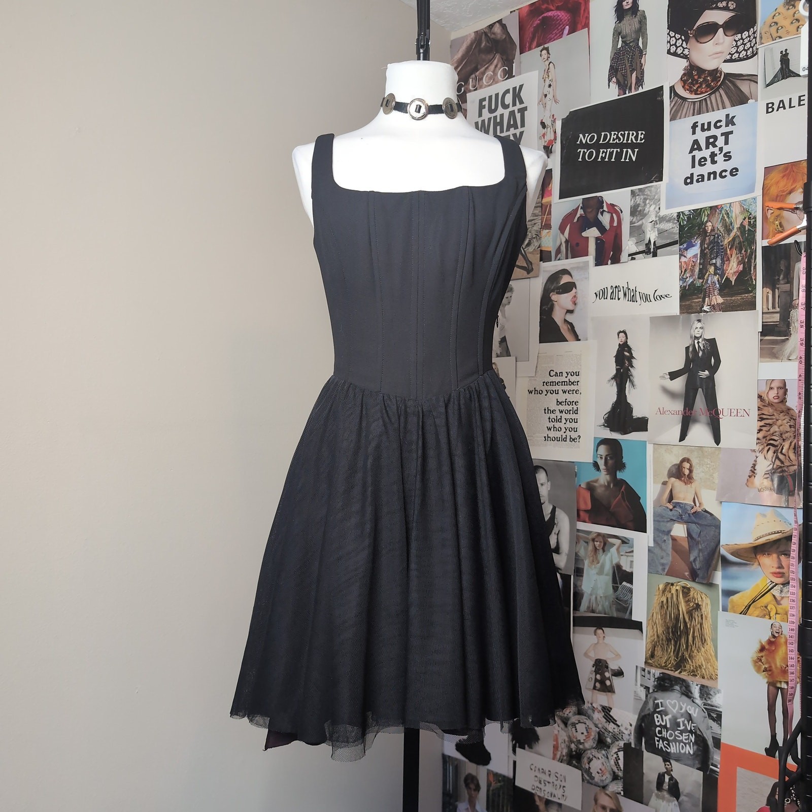 Black Square Neck Gothic Corset Mini Dress