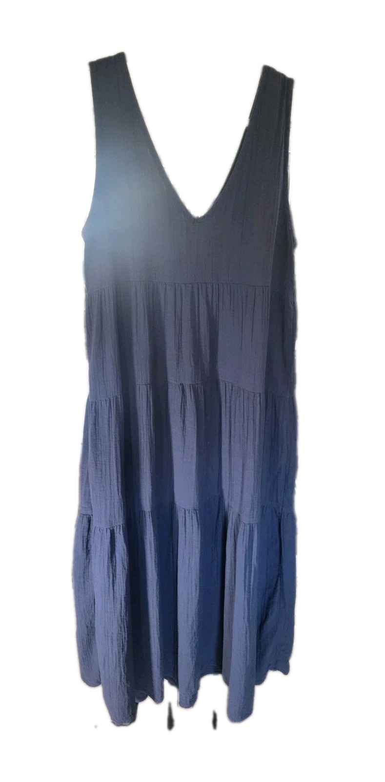 Quince 100% Organic Cotton Gauze Tiered Maxi Dress Sz LARGE Indigo Blue Coastal