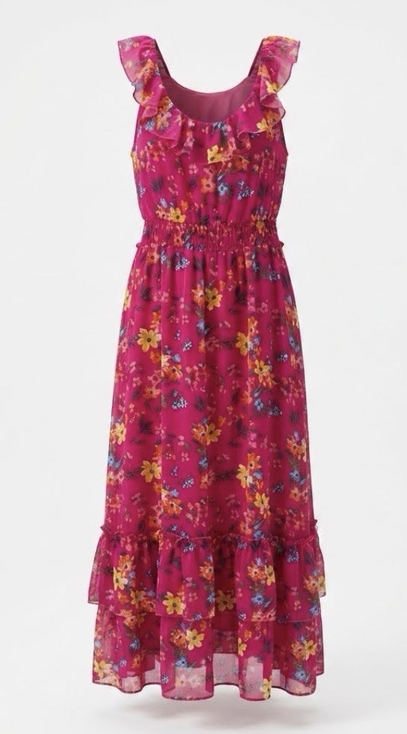 Old Navy Floral Maxi Dress Womens 2XL Pink Tiered Sheer Wedding Guest