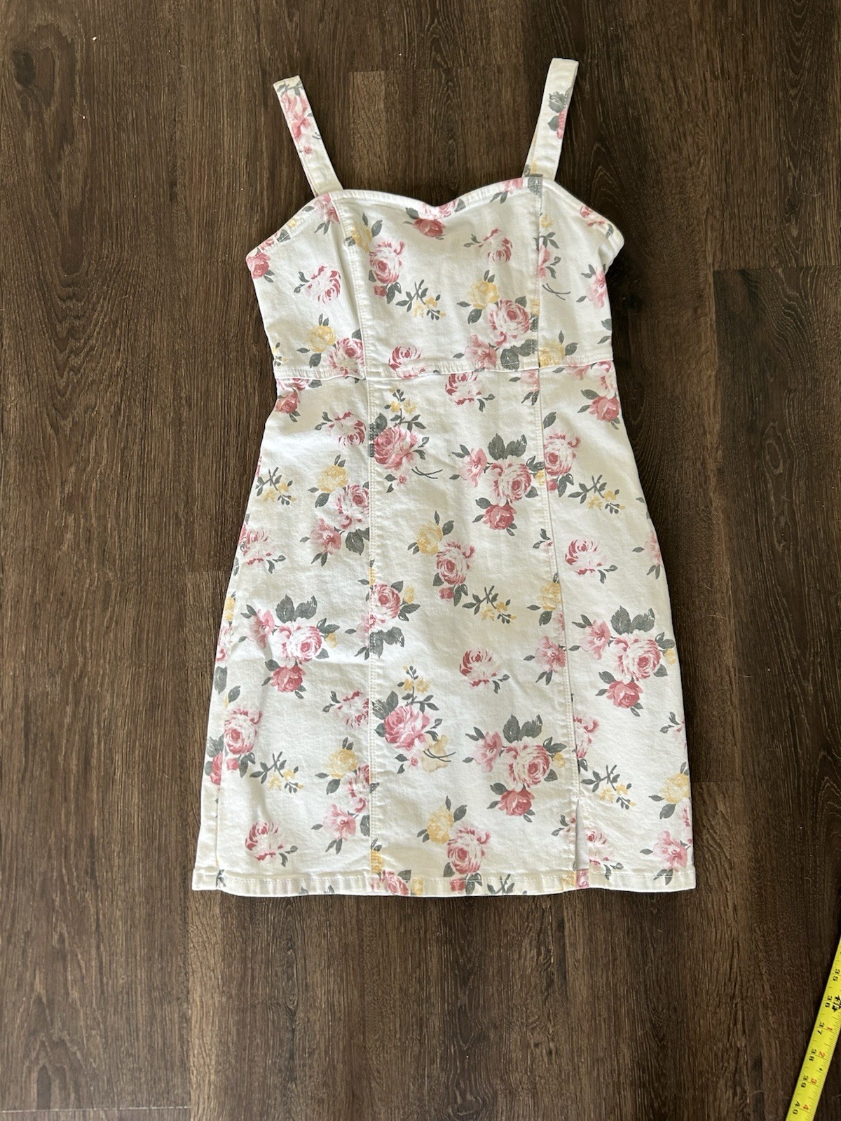 HOLLISTER OffWhite Pink Floral Denim DRESS Sleeveless Size Small Preppy MINT