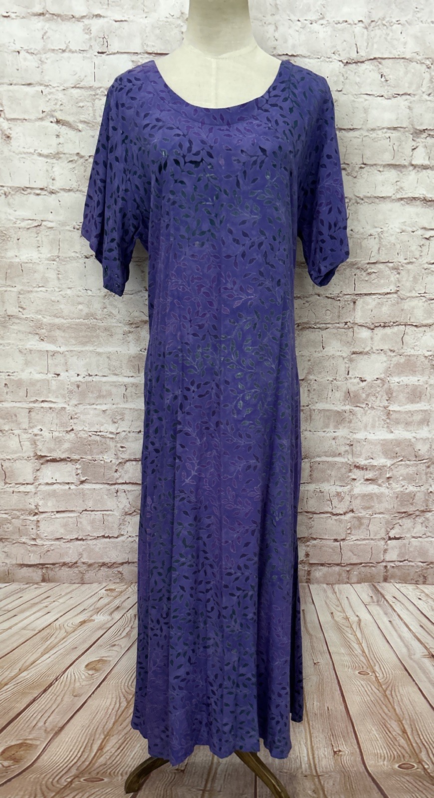 Vintage Eagle Ray Traders Women’s XL Batik Sundress Tie Back NEW Purple Foliage