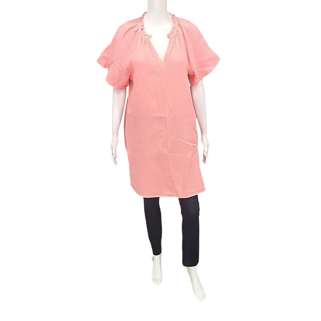 Gap Womens Dress Large Size Pink Gauze Popover Cotton Short Sleeves Dress