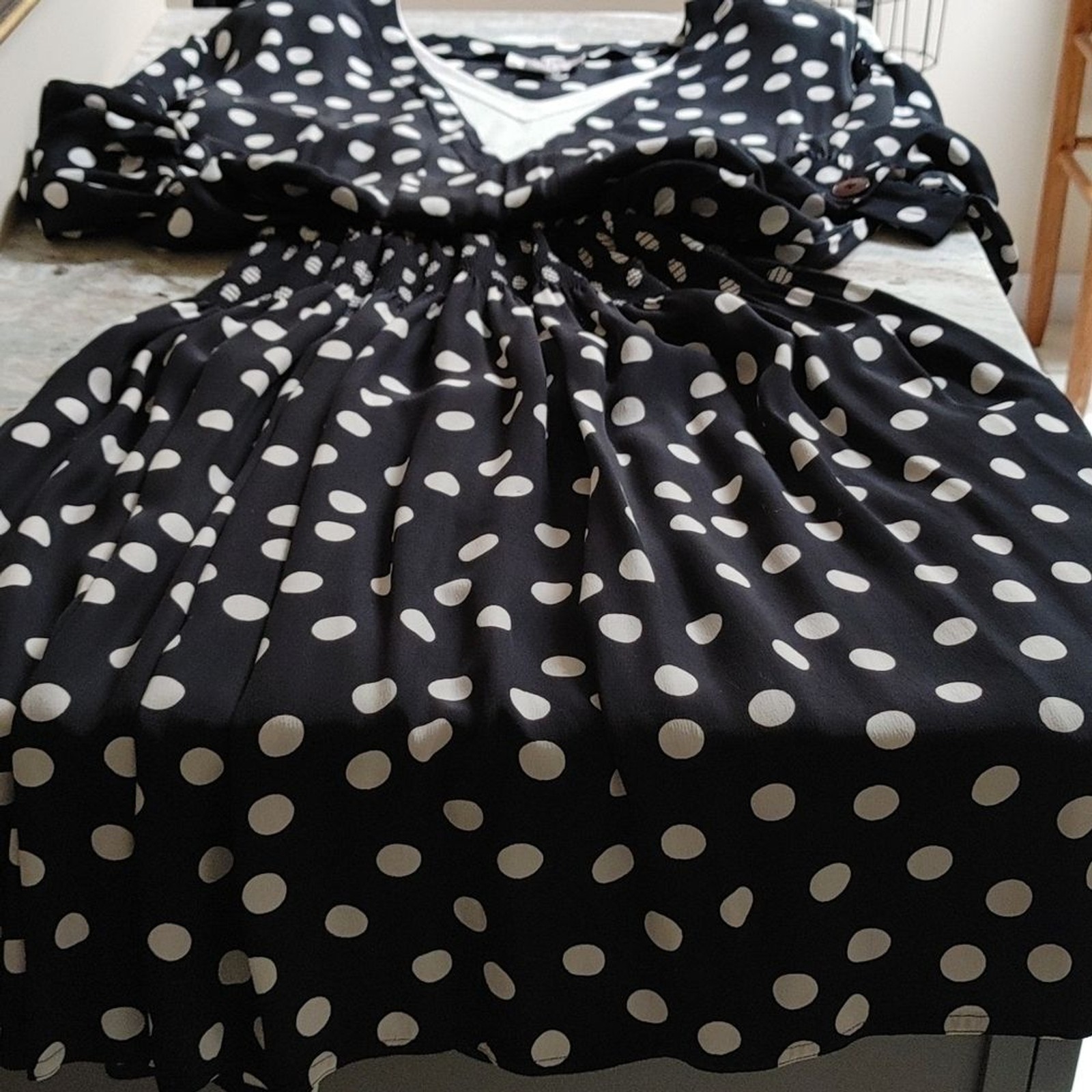 Vintage Maggy London Jeannene Booher Black & White Polkadot Dress