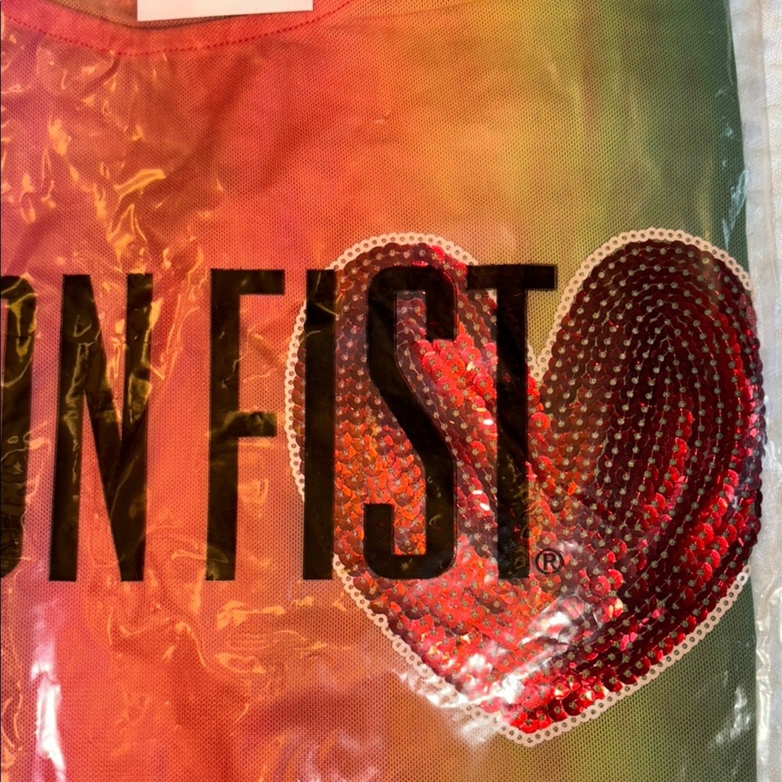 NEW! Iron Fist Somewhere Rainbow Sheer Mesh Mini Dress Sequin Heart LARGE Pride