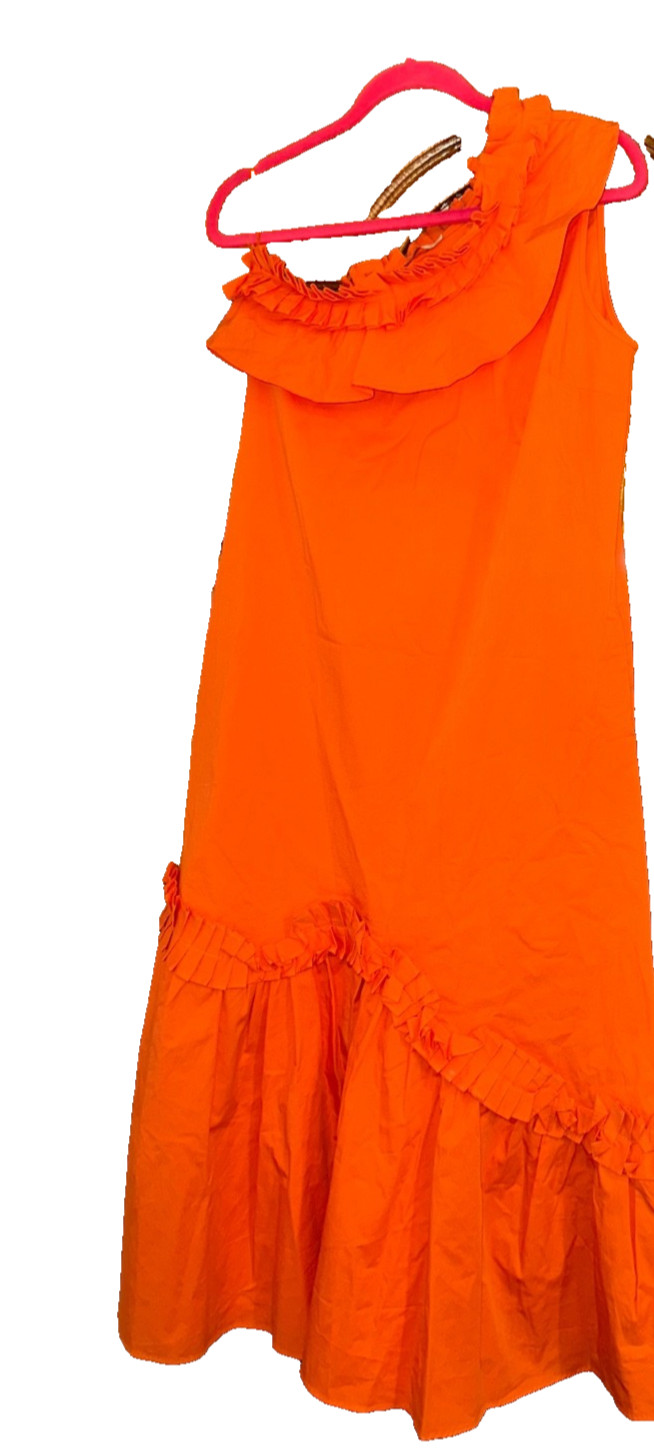 ADL Cengiz Abazoglu Orange Ruffle One Shoulder Cotton Dress Size S