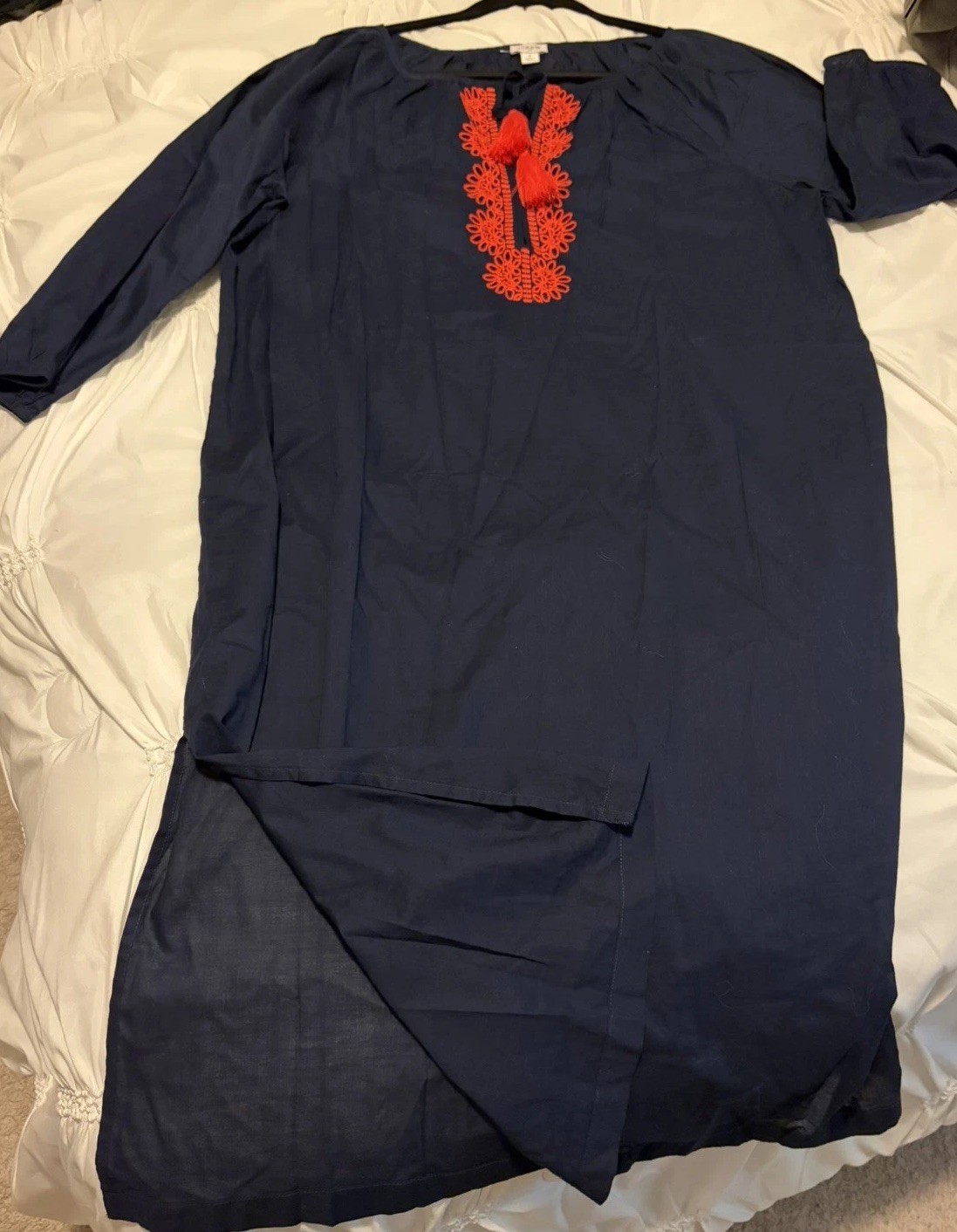 J. Crew Embroidered Dress/Cover-up Women’s Blue 3/4 Sleeve Cotton S/M
