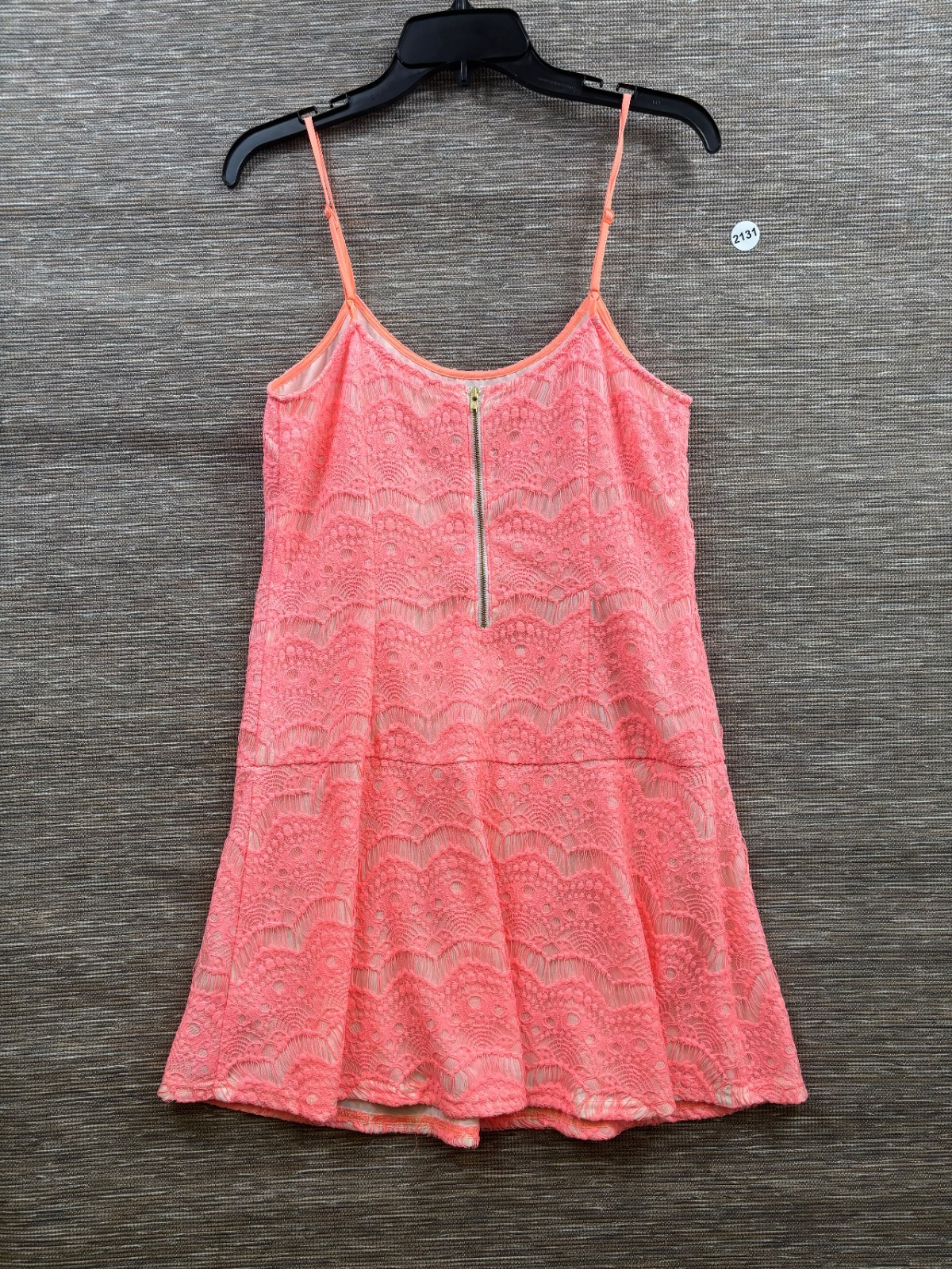 MM Couture Coral Eyelet Floral Lace Mini Dress Strappy Womens Size L Summer