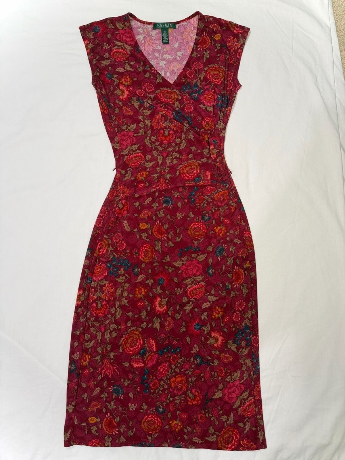 Lauren Ralph Lauren Floral Dress Cap Sleeve Stretchy Faux Wrap XS