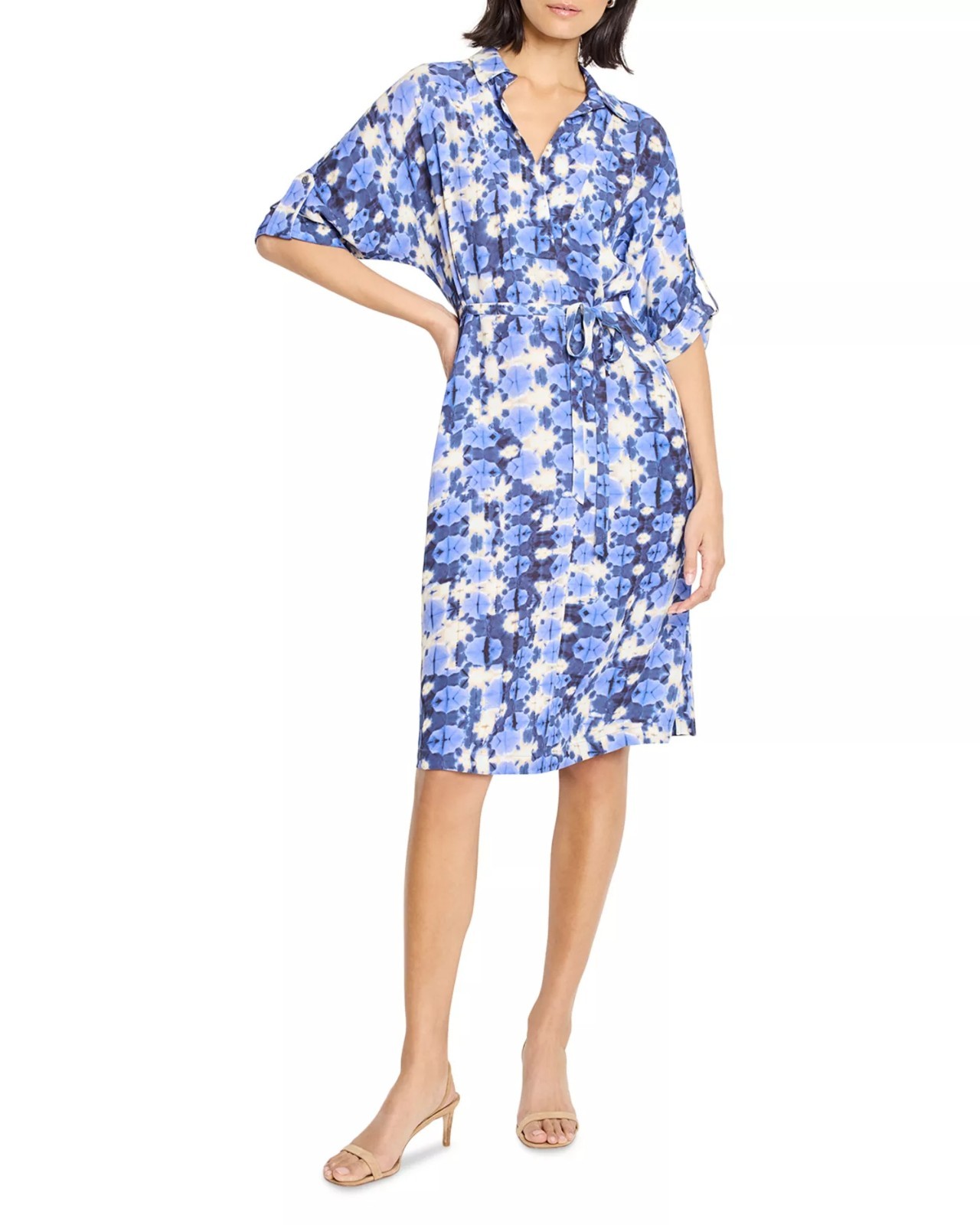 198$ NIC+ZOE Devon Shibori Dyed Midi Dress Elbow-Length Sleeves Size XL Aqua
