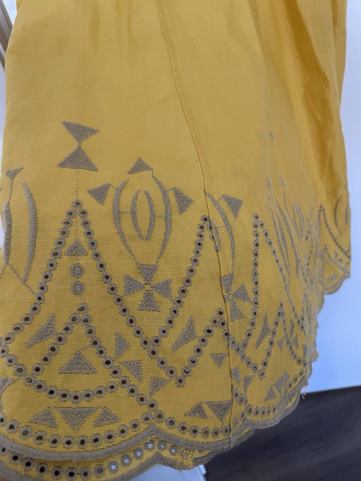 White Stuff Yellow Dress Embroidered Hem With Pockets And Belt Size 8