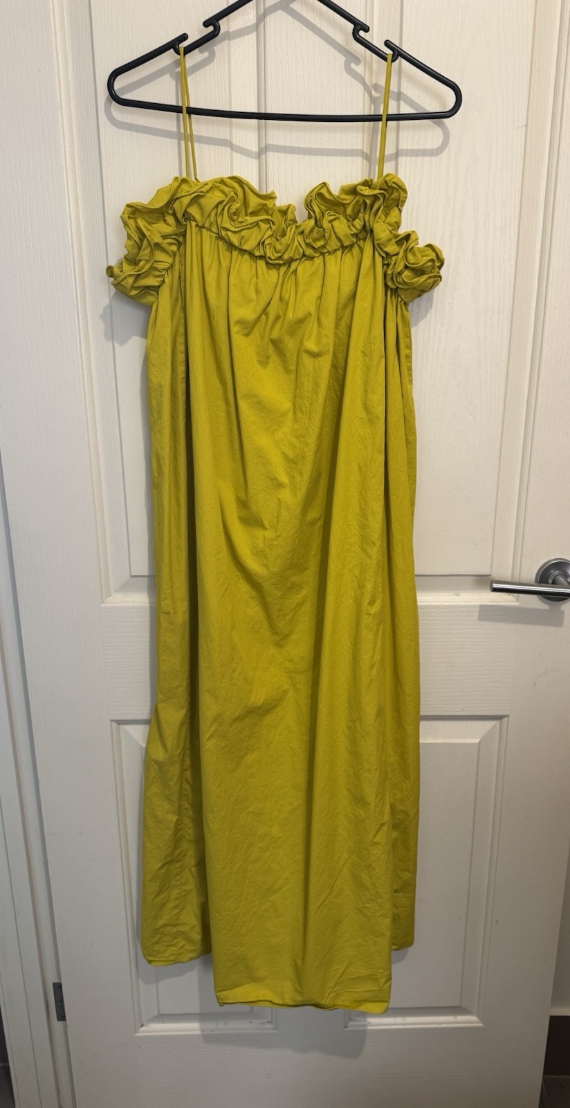 H&M Midi Dress Size Medium Yellow Green Colour Cotton Thin Sleeves Ruffle Neck
