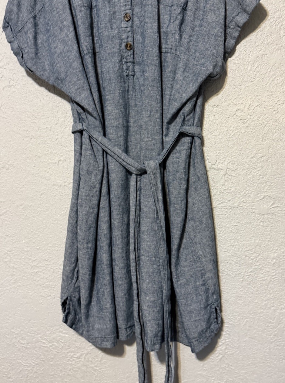 Sonoma Linen Blend Blue Denim Woven Knee Length Dress Belted Cap Sleeves Size 4X