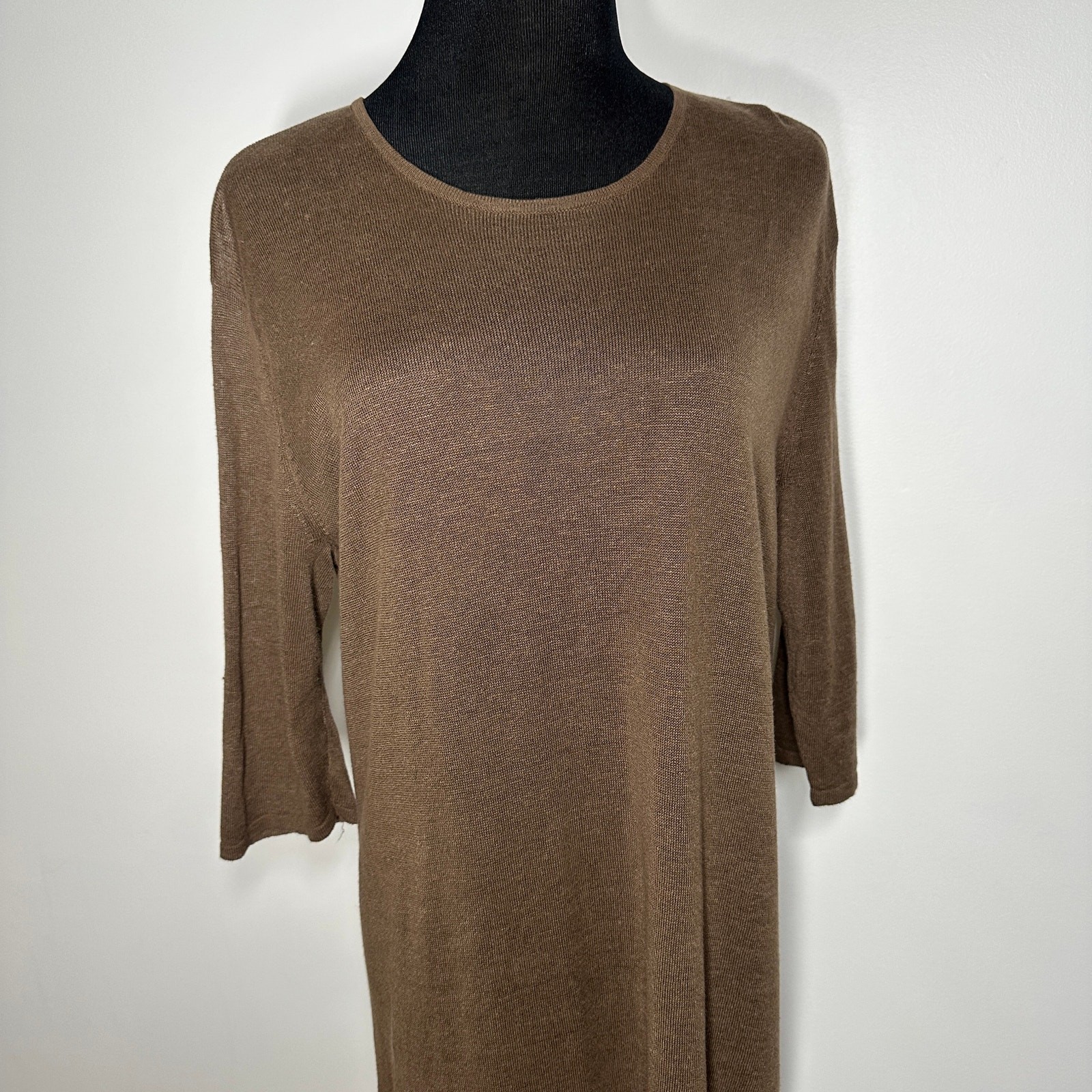 J.Jill Womens Linen Blend Long Sleeve Open Knit Midi Dress Brown Medium