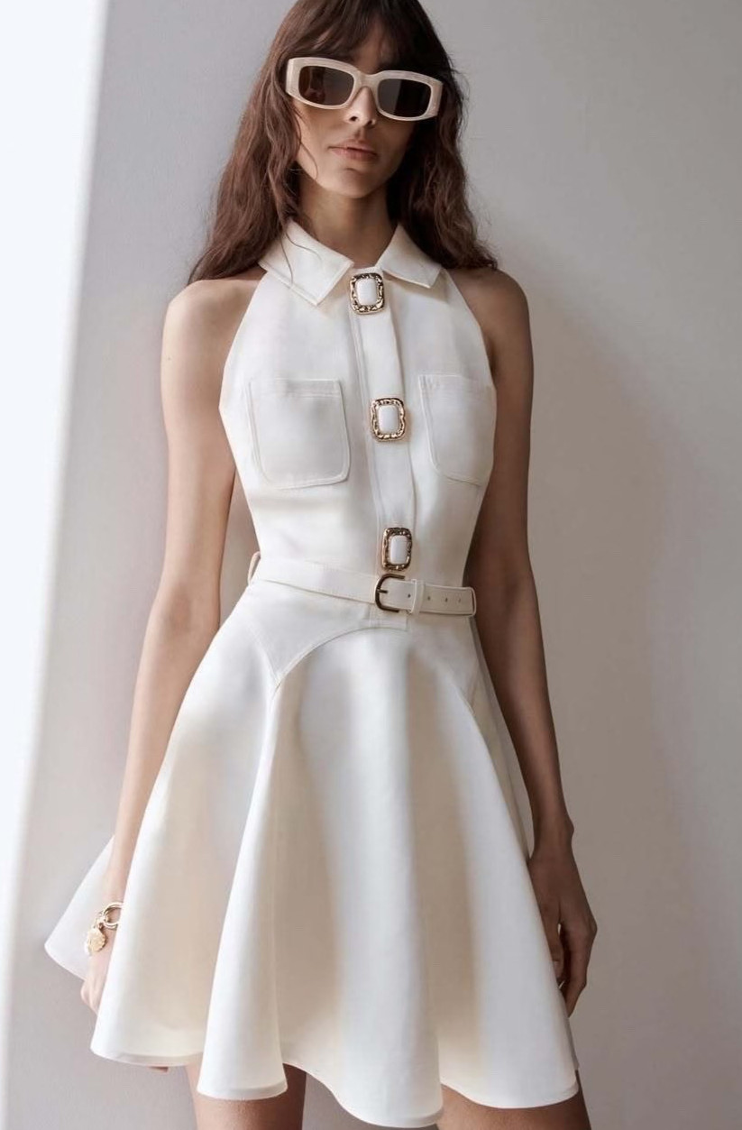 Self-portrait CREAM LINEN MINI DRESS