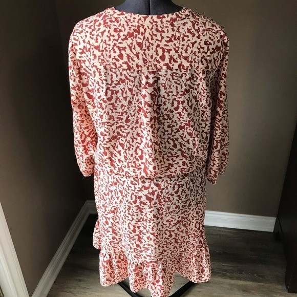 CABI Sienna Boho Style Dress Pink Red Leopard Print Ruffle Hem Sz M #5406 NWOT