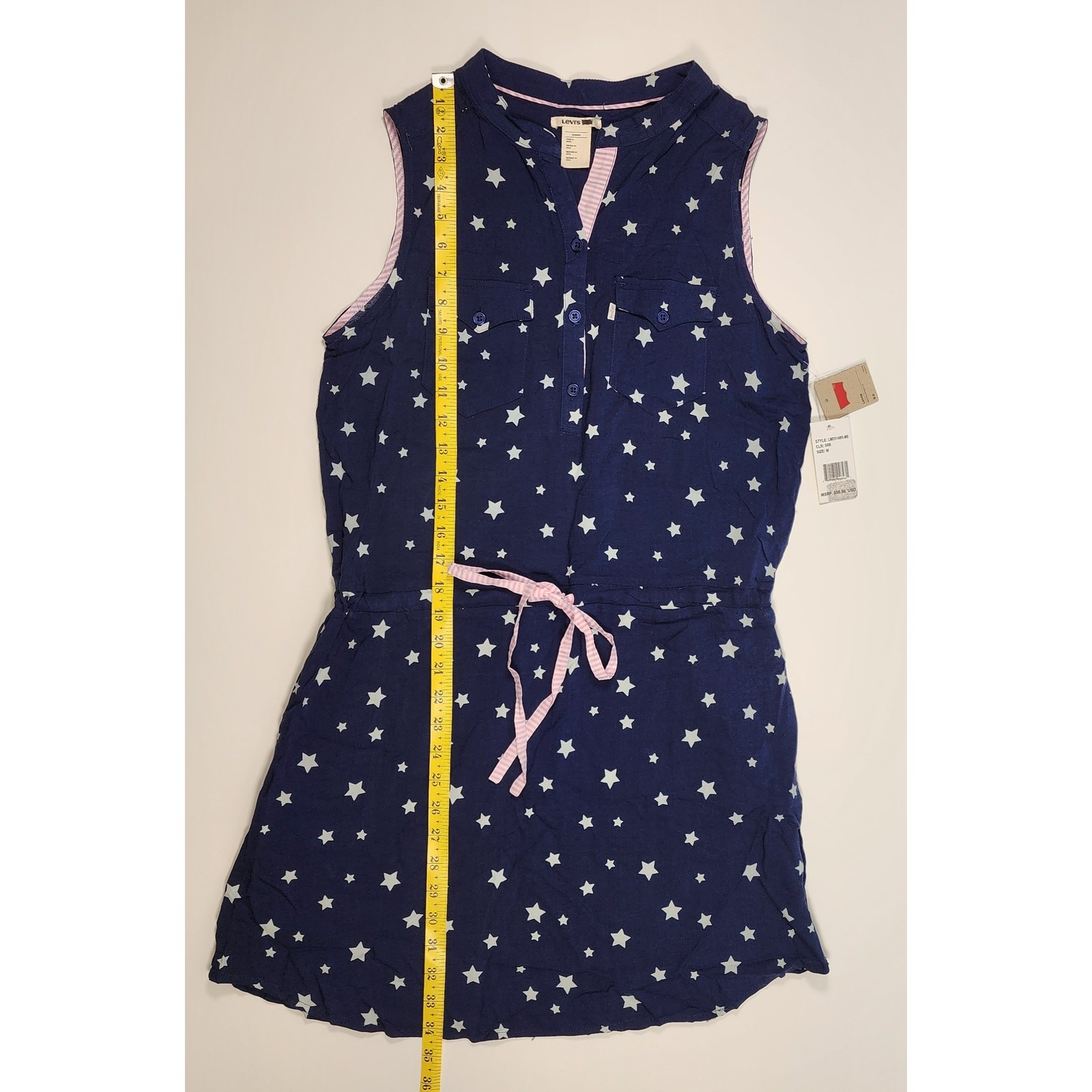 NWT Levi’s Star Print Sleeveless Patriotic Shirt Dress Navy Blue Rayon M Y2K