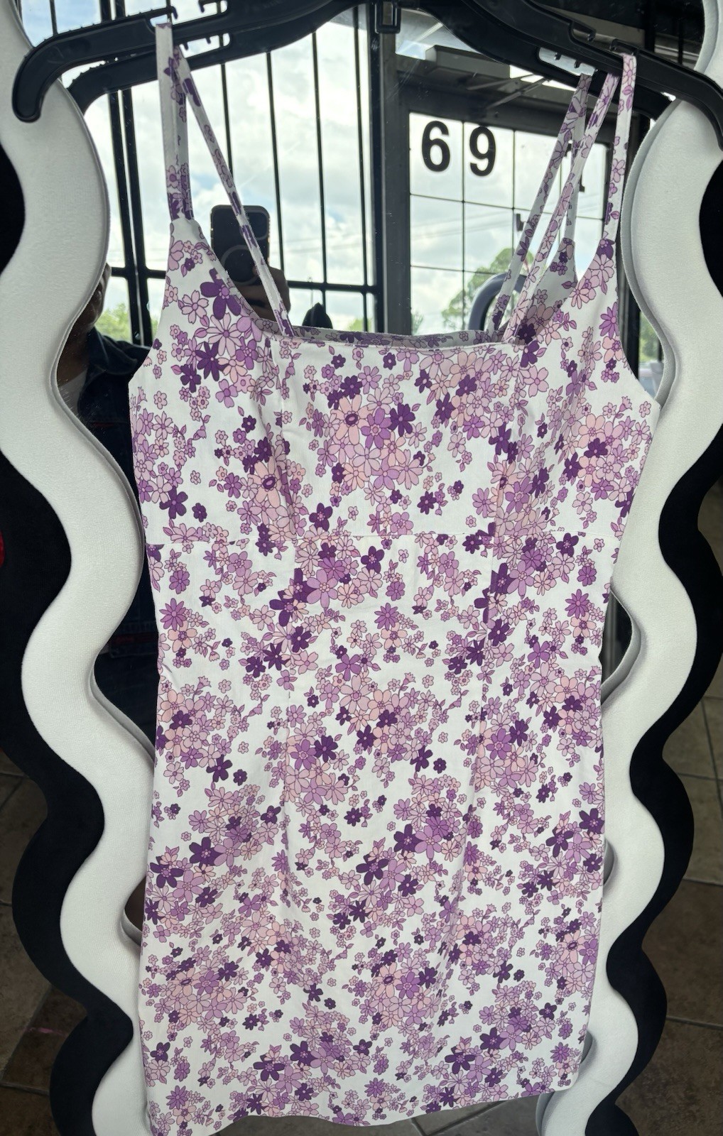 XOXO White Purple Floral Slip Dress Square Neck Tie Straps Midi Size M